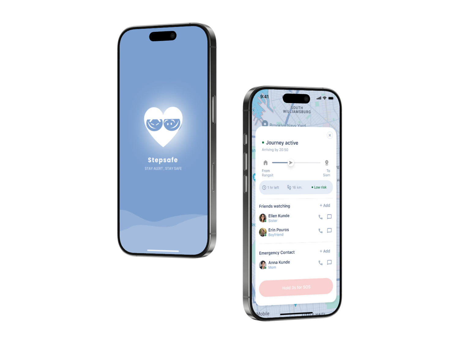 StepSafe — mobile safety app screens
